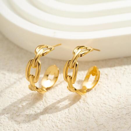 Orecchini a cerchio con catena a maglia rettangolare in acciaio