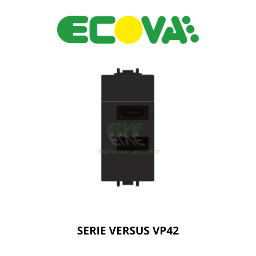 ECOVA - 27212 VP42 Presa USB A+C nero compatibile con la serie Vimar Plana®