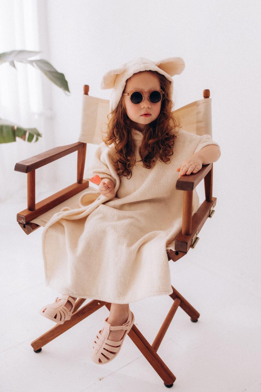 Poncho bambini in cotone biologico con orecchie di topo – GOTS - Colori assortiti