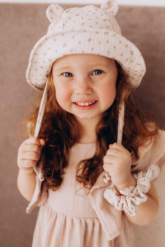 Cappello da sole in mussola con orecchie Teddy – Cotone bio GOTS - Misure e colori assortiti