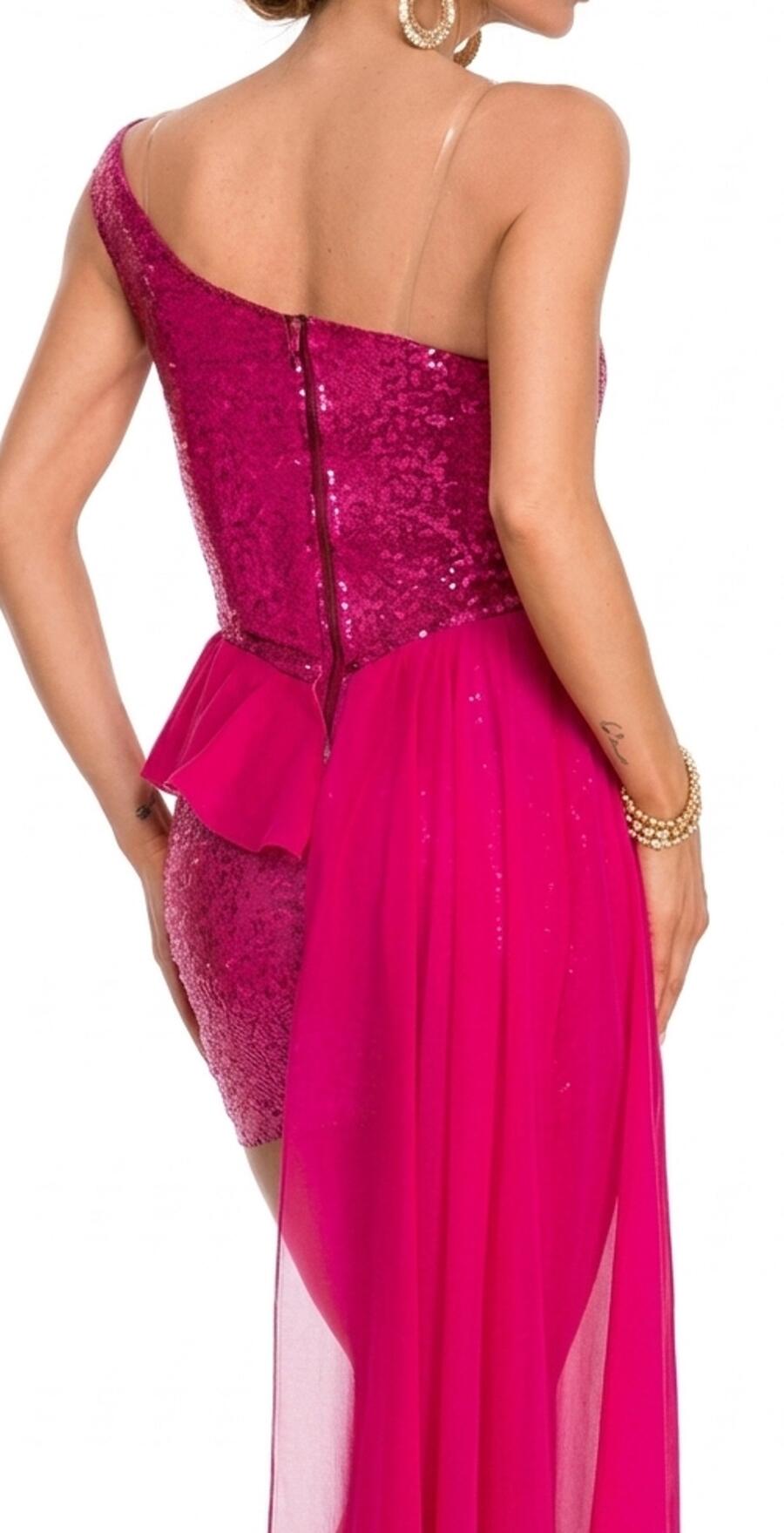 0983 2-in-1 Short Long Dress Sequin Sheath Dress with Detachable Chiffon Skirt