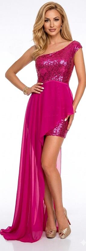 0983 2-in-1 Short Long Dress Sequin Sheath Dress with Detachable Chiffon Skirt