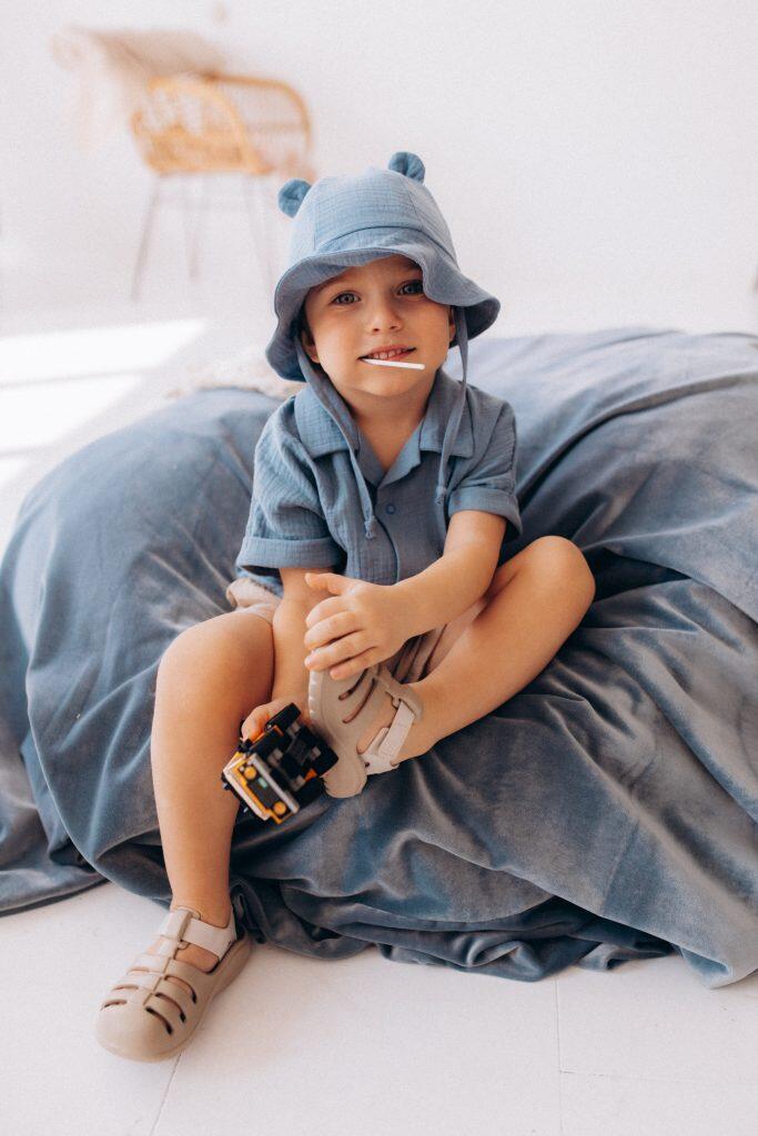 Cappello da sole in mussola con orecchie Teddy – Cotone bio GOTS - Misure e colori assortiti