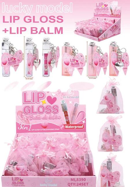 LUCKY MODEL LIP GLOSS + LIP BALM 3 IN 1 (Dupe D ) [Conf. da 12 kit]