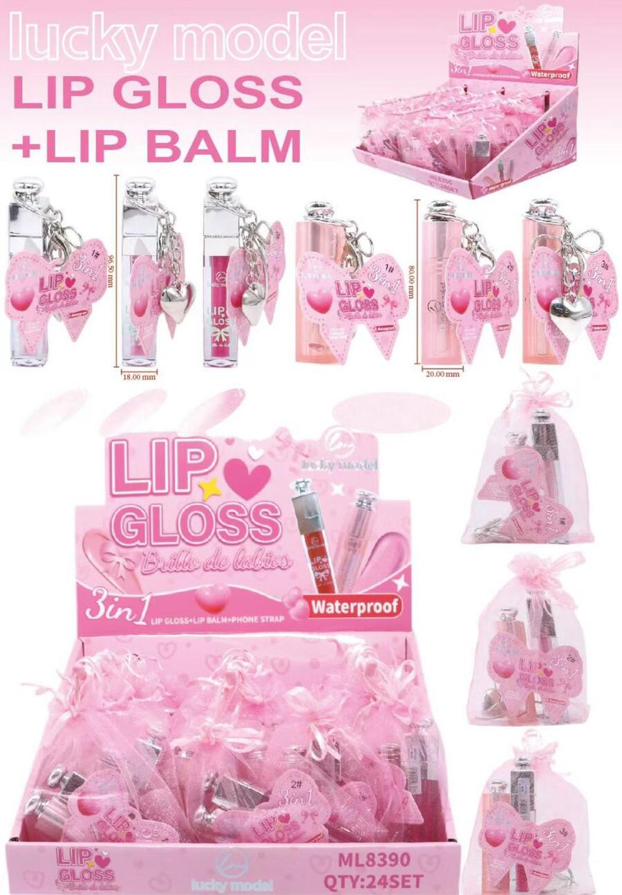 LUCKY MODEL LIP GLOSS + LIP BALM 3 IN 1 (Dupe D ) [Conf. da 12 kit]