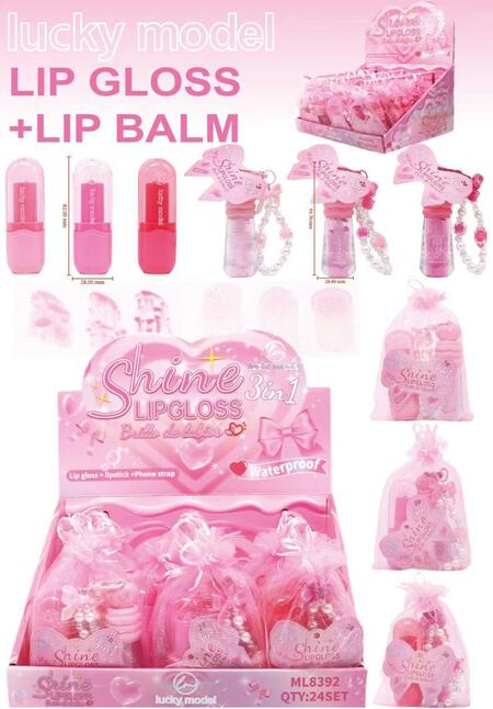 LUCKY MODEL SHINE LIP GLOSS + LIP BALM 3 IN 1 [Conf. da 12 pezzi]
