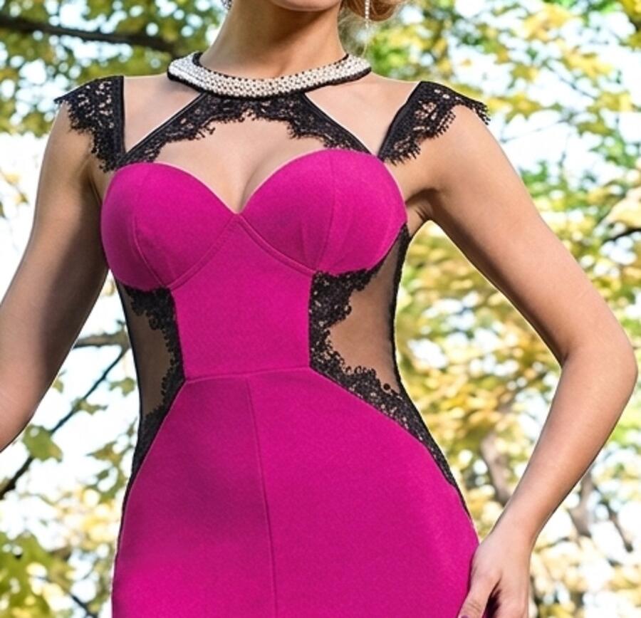 0808 ABITO A SIRENA IN LYCRA CON SPACCO CENTRALE FIANCHI CON TULLE TRASPARENTE E STRASS