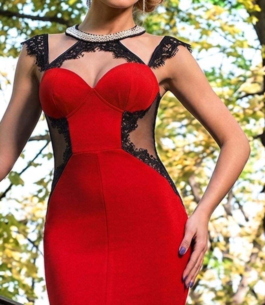 0809 SIREN DRESS IN LYCRA WITH CENTRAL SLIT ON THE SIDES WITH TRANSPARENT TULLE AND RHINESTONES