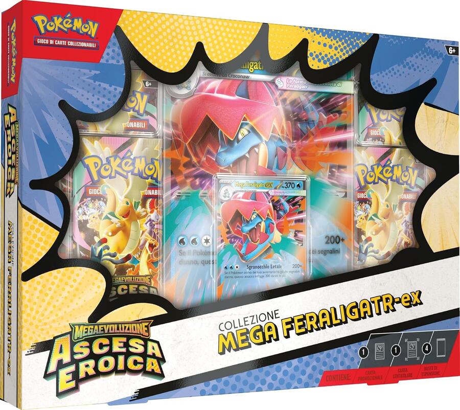 Pokémon: collezione Mega Feraligatr-ex dell’espansione Megaevoluzione - Ascesa Eroica del GCC Pokémon (una carta promozionale olografica, una carta lenticolare gigante e quattro buste di espansione) - 104