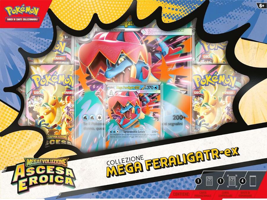 Pokémon: collezione Mega Feraligatr-ex dell’espansione Megaevoluzione - Ascesa Eroica del GCC Pokémon (una carta promozionale olografica, una carta lenticolare gigante e quattro buste di espansione) - 104