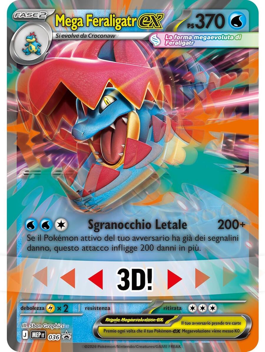 Pokémon: collezione Mega Feraligatr-ex dell’espansione Megaevoluzione - Ascesa Eroica del GCC Pokémon (una carta promozionale olografica, una carta lenticolare gigante e quattro buste di espansione) - 104