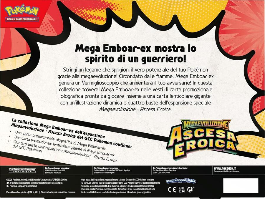 Pokémon: collezione Mega Emboar-ex dell’espansione Megaevoluzione - Ascesa Eroica del GCC Pokémon (una carta promozionale olografica, una carta lenticolare gigante e quattro buste di espansione)