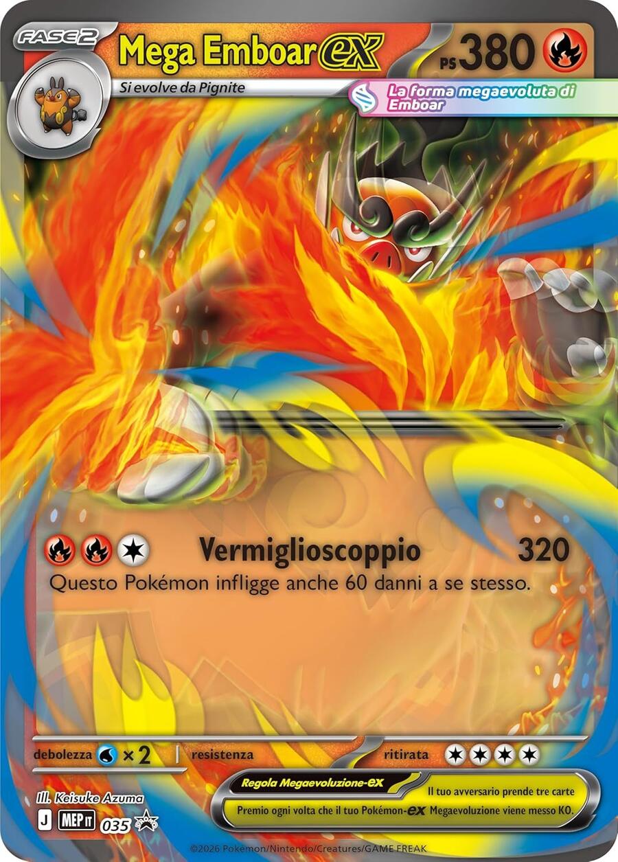 Pokémon: collezione Mega Emboar-ex dell’espansione Megaevoluzione - Ascesa Eroica del GCC Pokémon (una carta promozionale olografica, una carta lenticolare gigante e quattro buste di espansione)