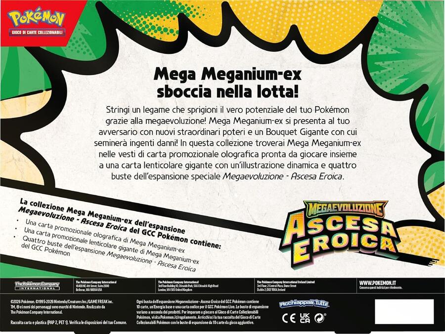 Pokémon: collezione Mega Meganium-ex dell’espansione Megaevoluzione - Ascesa Eroica del GCC Pokémon (una carta promozionale olografica, una carta lenticolare gigante e quattro buste di espansione)