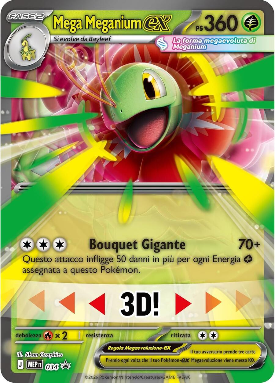 Pokémon: collezione Mega Meganium-ex dell’espansione Megaevoluzione - Ascesa Eroica del GCC Pokémon (una carta promozionale olografica, una carta lenticolare gigante e quattro buste di espansione)