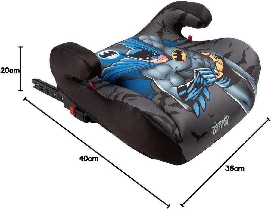 Tataway seggiolino alzatina auto bimbi ISOFIX Dc Comics Batman i-Size ECE R129, Rialzo bimbi 125-150 cm, 22-36 kg, 6-12 anni, gruppo 3, facile da trasportare - sfoderabile e lavabile