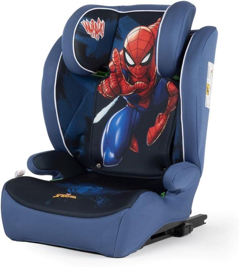 Tataway Marvel Seggiolino auto Spiderman con attacco ISOFIX per la sicurezza dei bambini con altezza da 100 a 150 cm con grafiche del supereroe uomo ragno su fondo blu