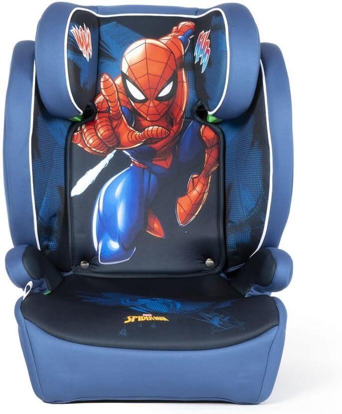Tataway Marvel Seggiolino auto Spiderman con attacco ISOFIX per la sicurezza dei bambini con altezza da 100 a 150 cm con grafiche del supereroe uomo ragno su fondo blu