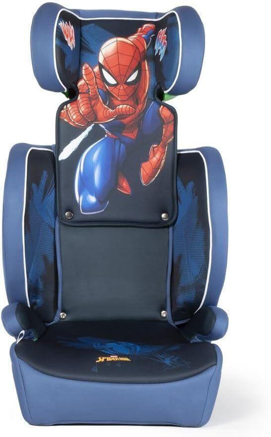Tataway Marvel Seggiolino auto Spiderman con attacco ISOFIX per la sicurezza dei bambini con altezza da 100 a 150 cm con grafiche del supereroe uomo ragno su fondo blu