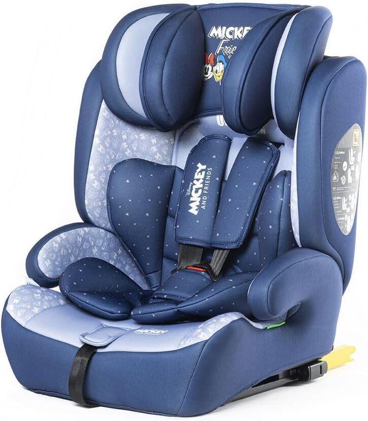 Tataway Seggiolino Auto Disney Mickey Mouse con attacco ISOFIX per la sicurezza dei bambini con altezza da 76 a 150 cm con grafiche di Mickey Mouse ed i suoi amici, su fondo blu