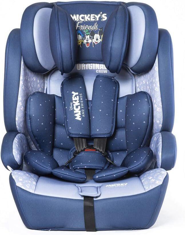 Tataway Seggiolino Auto Disney Mickey Mouse con attacco ISOFIX per la sicurezza dei bambini con altezza da 76 a 150 cm con grafiche di Mickey Mouse ed i suoi amici, su fondo blu