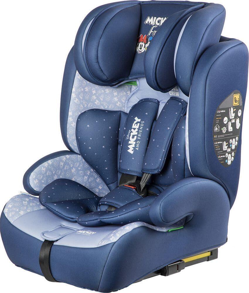 Tataway Seggiolino Auto Disney Mickey Mouse con attacco ISOFIX per la sicurezza dei bambini con altezza da 76 a 150 cm con grafiche di Mickey Mouse ed i suoi amici, su fondo blu