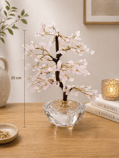 Chiaraela - Pianta Decorativa con Pietre Rosa Cipria su Base Cachepot – H25 cm Ø8 cm