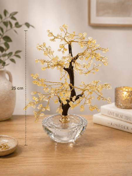 Chiaraela - Pianta Decorativa con Pietre Giallo Oro su Base Cachepot – H25 cm Ø8 cm