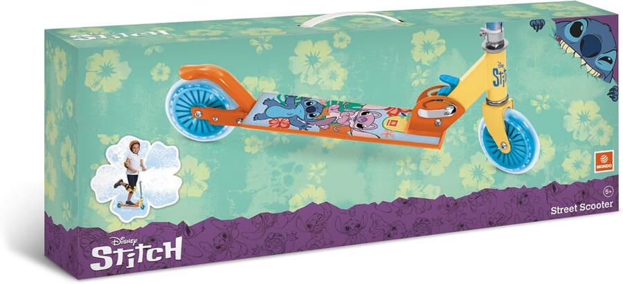 Mondo Toys - DISNEY STITCH SCOOTER Monopattino 2 ruote pieghevole in alluminio con pedana extra grip e manubrio regolabile per bambini - 28737