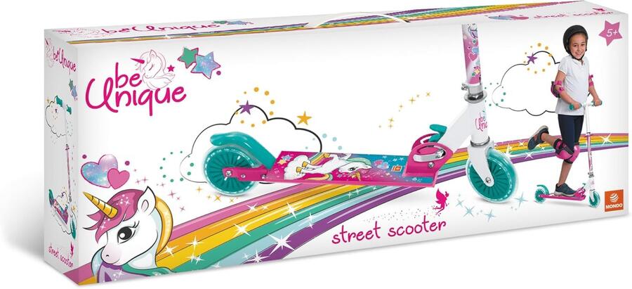 Mondo Toys - Monopattino in alluminio per bambino bambina UNICORNO - manubrio regolabile - 2 ruote - 28693