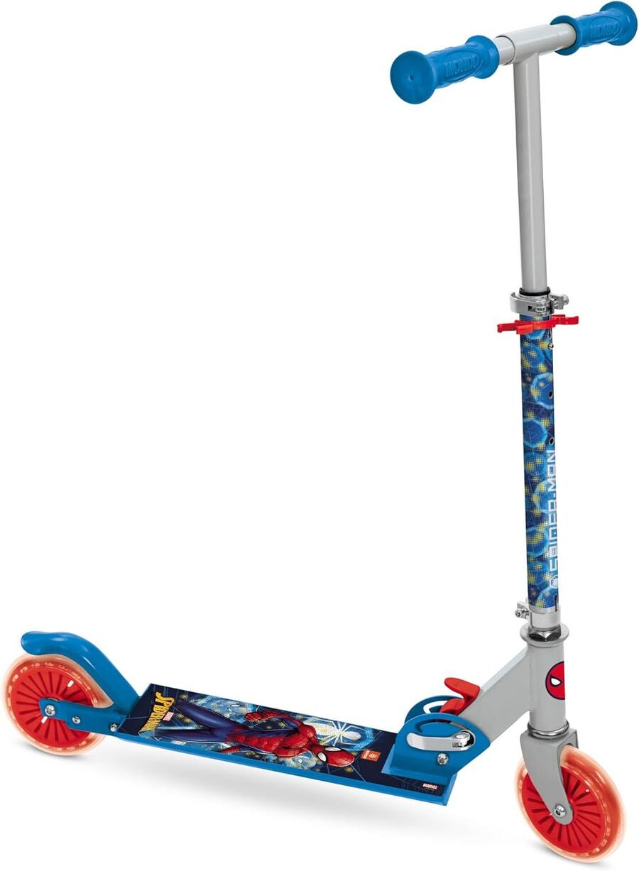 Mondo Toys - SPIDER-MAN MARVEL SCOOTER Monopattino 2 ruote pieghevole in alluminio con pedana extra grip e manubrio regolabile per bambini
