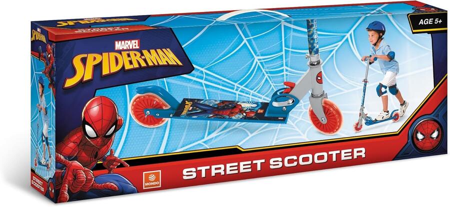 Mondo Toys - SPIDER-MAN MARVEL SCOOTER Monopattino 2 ruote pieghevole in alluminio con pedana extra grip e manubrio regolabile per bambini