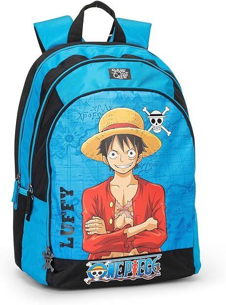 ONE PIECE - Zaino Scuola Ufficiale One Piece, con 2 Ampi Spazi Centrali, Capiente Tasca Frontale, Spallacci Regolabili e Imbottiti, Retro e Fondo Termoformati, 32x43Hx23cm