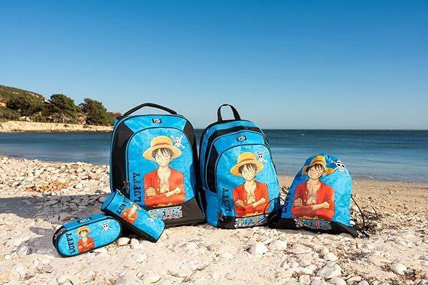 ONE PIECE - Zaino Scuola Ufficiale One Piece, con 2 Ampi Spazi Centrali, Capiente Tasca Frontale, Spallacci Regolabili e Imbottiti, Retro e Fondo Termoformati, 32x43Hx23cm