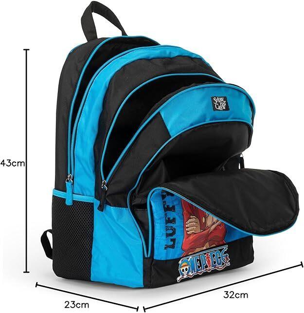 ONE PIECE - Zaino Scuola Ufficiale One Piece, con 2 Ampi Spazi Centrali, Capiente Tasca Frontale, Spallacci Regolabili e Imbottiti, Retro e Fondo Termoformati, 32x43Hx23cm