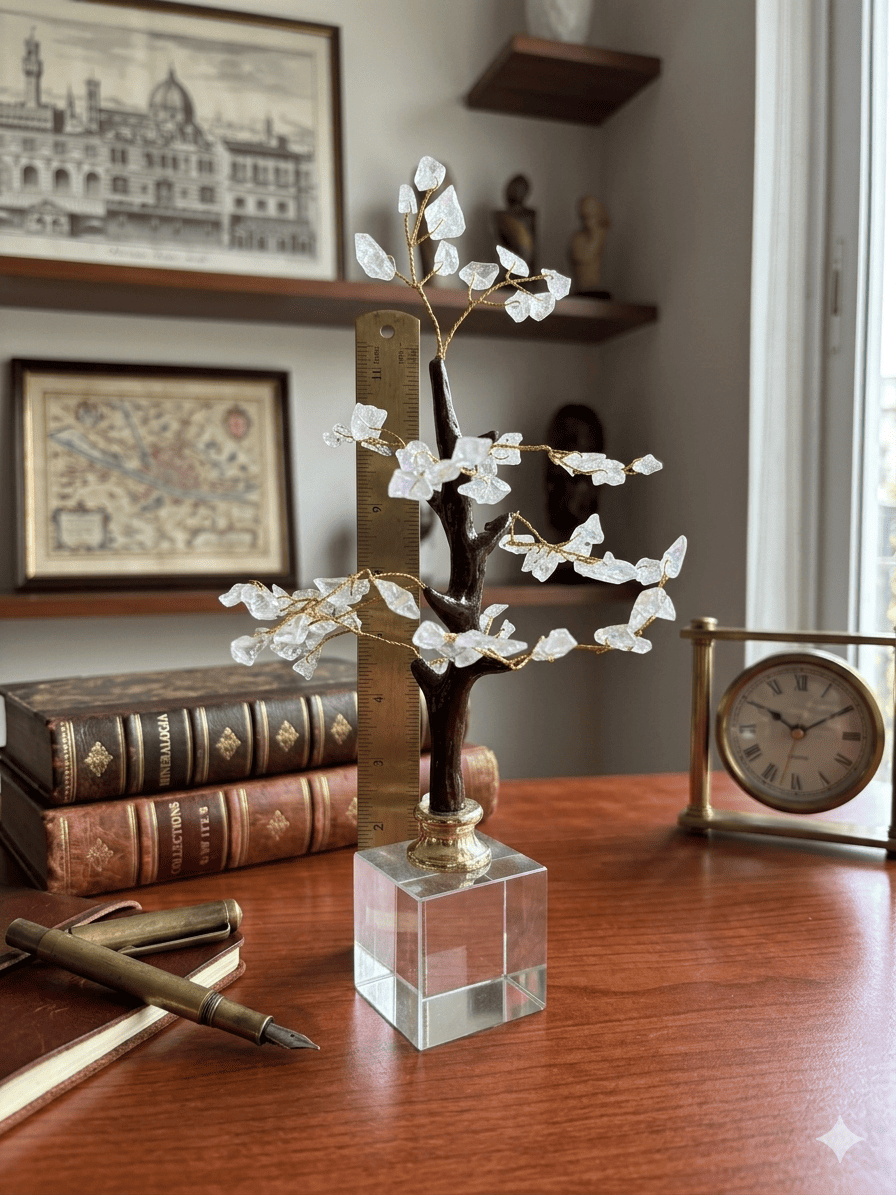 Chiaraela - Pianta Decorativa con Pietre trasparenti su Base Cubo – H23 