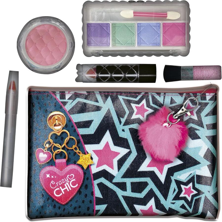 Clementoni Crazy Chic - Make Up Pochette, Trousse Trucchi Lavabili per Bambine di 6+ Anni, Borsetta Cosmetici Completa con Ombretti, Rossetto e Matita Labbra, Gioco Creativo e Idea Regalo, 18697