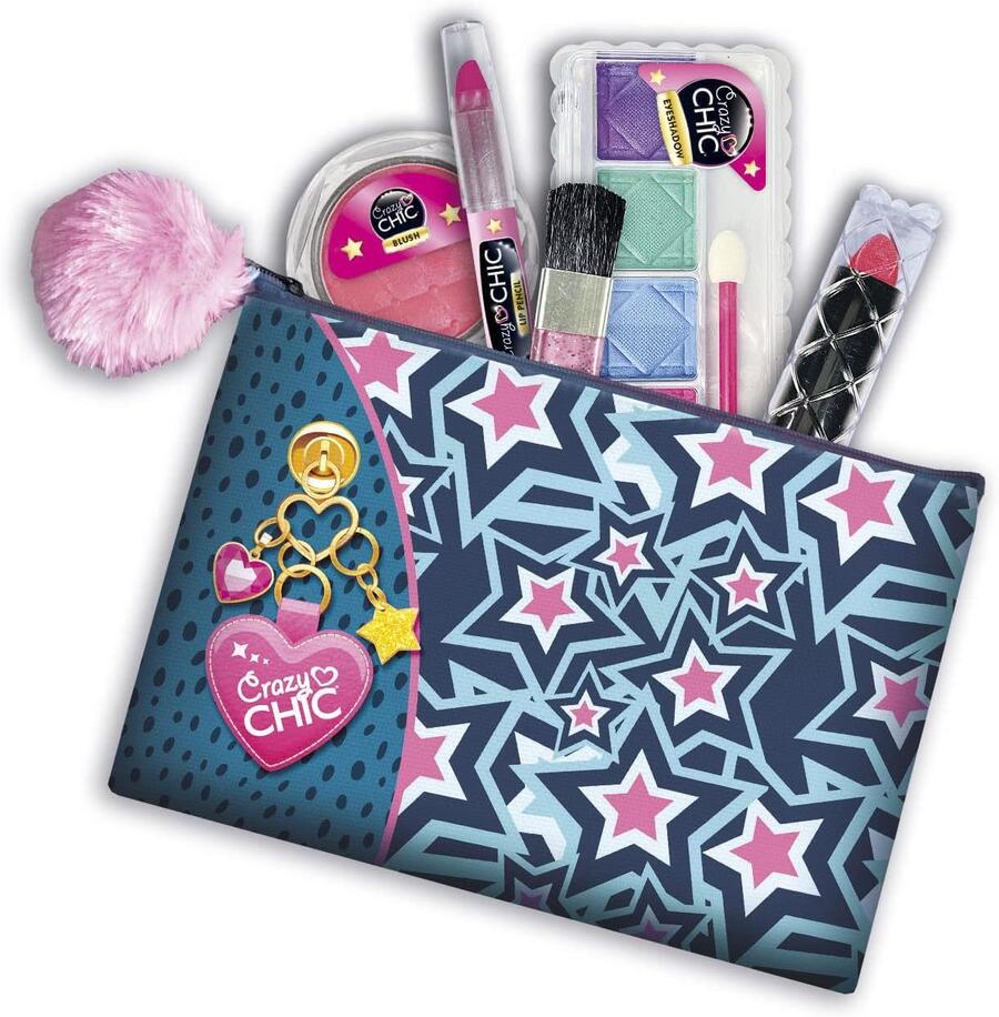 Clementoni Crazy Chic - Make Up Pochette, Trousse Trucchi Lavabili per Bambine di 6+ Anni, Borsetta Cosmetici Completa con Ombretti, Rossetto e Matita Labbra, Gioco Creativo e Idea Regalo, 18697