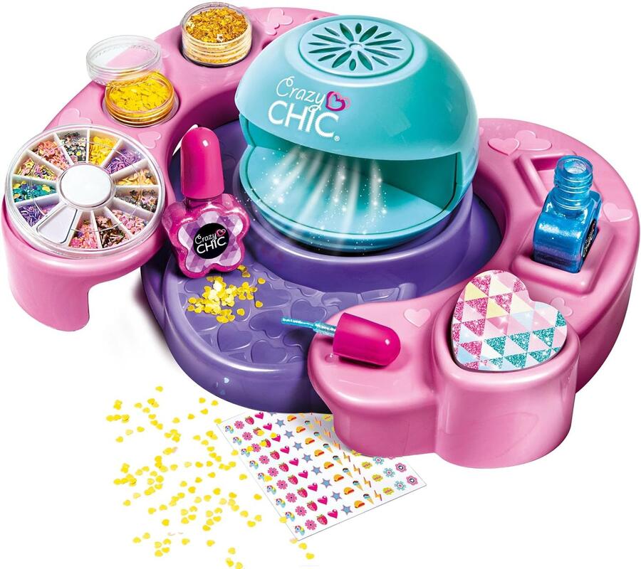 Clementoni - Set per Decorare Unghie Bambina, Crazy Chic Cool Nails, Gioco Creativo, Atelier Unghie con Smalti e Macchina Asciugasmalto, Idea Regalo per Bambine 6 Anni, 18599