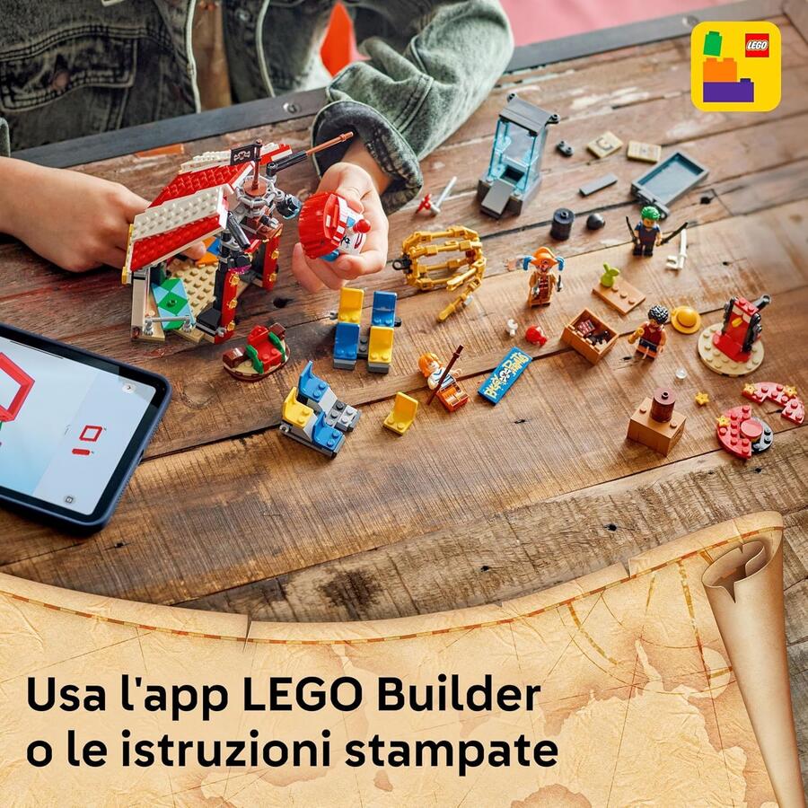 LEGO ONE PIECE La Tenda del Circo di Bagy il Clown - Giocattolo Interattivo con 4 Minifigure tra cui Luffy, Nami e Zoro, e 2 Poster Ricercato - Regalo per Bambini, Bambine e Fan da 8 Anni - 75637