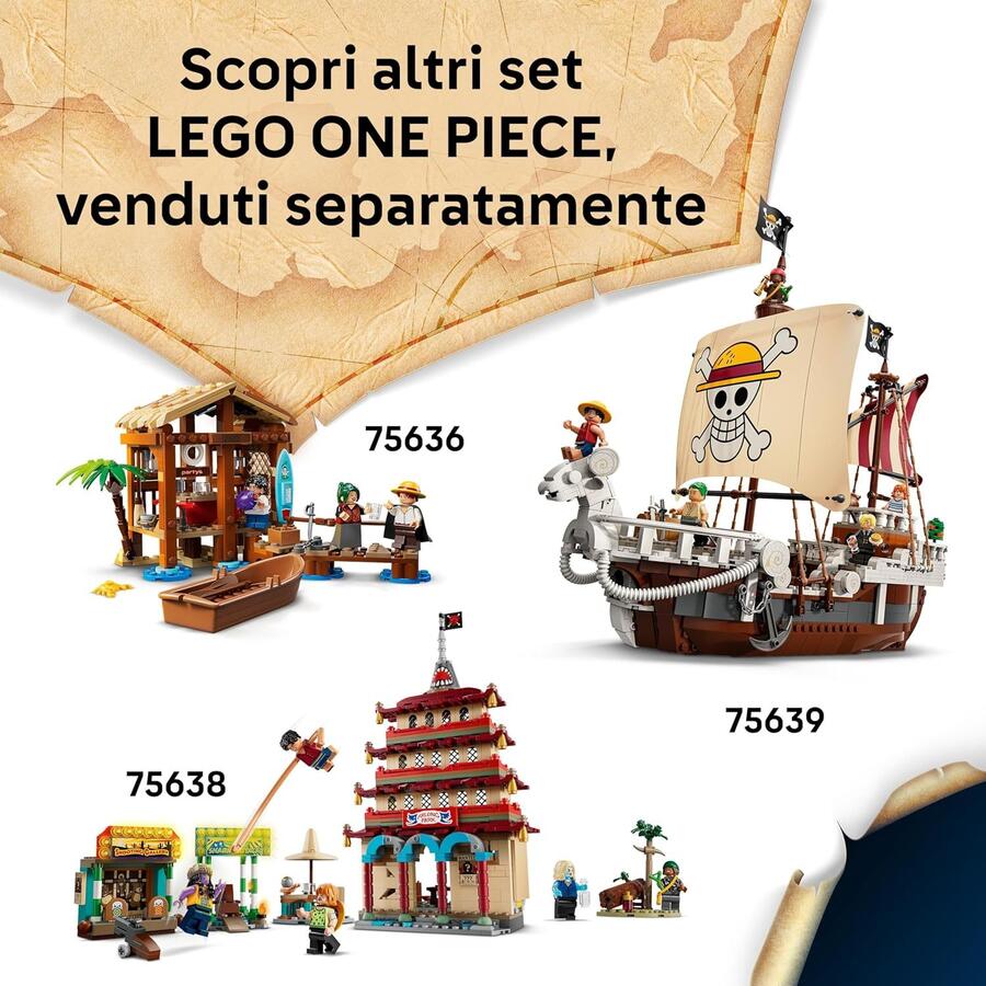 LEGO ONE PIECE La Tenda del Circo di Bagy il Clown - Giocattolo Interattivo con 4 Minifigure tra cui Luffy, Nami e Zoro, e 2 Poster Ricercato - Regalo per Bambini, Bambine e Fan da 8 Anni - 75637