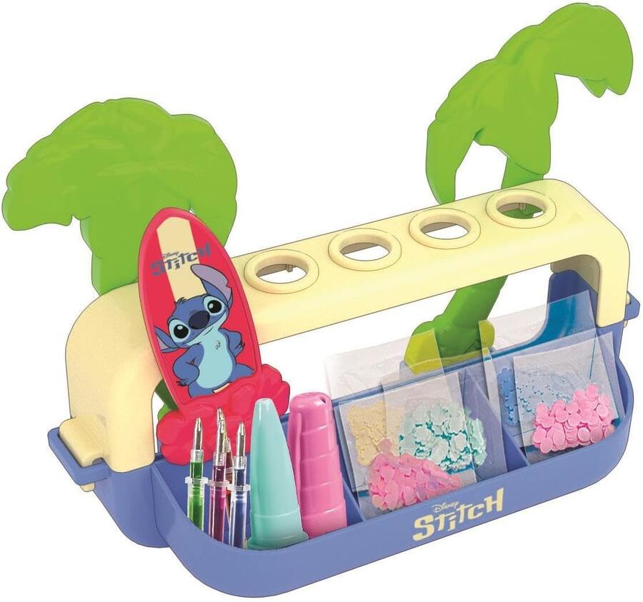 Clementoni Idea - Laboratorio delle Penne Disney Stitch, Kit Creativo per Bambini 6+ Anni, con 25+ Accessori e 5 Penne Personalizzabili con Personaggi, Lingua Italiana, 18204