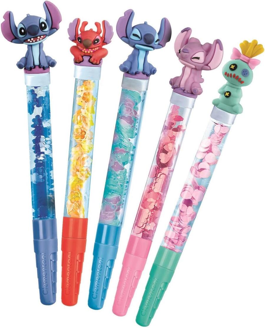 Clementoni Idea - Laboratorio delle Penne Disney Stitch, Kit Creativo per Bambini 6+ Anni, con 25+ Accessori e 5 Penne Personalizzabili con Personaggi, Lingua Italiana, 18204