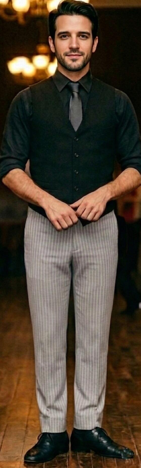 PANTALONE GESSATO GRIGIO CHIARO DA TANGO E SOCIAL DANCE 7-0008