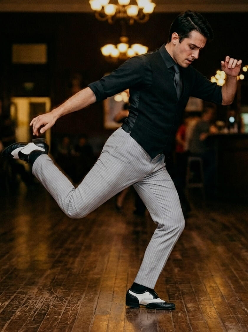 PANTALONE GESSATO GRIGIO CHIARO DA TANGO E SOCIAL DANCE 7-0008