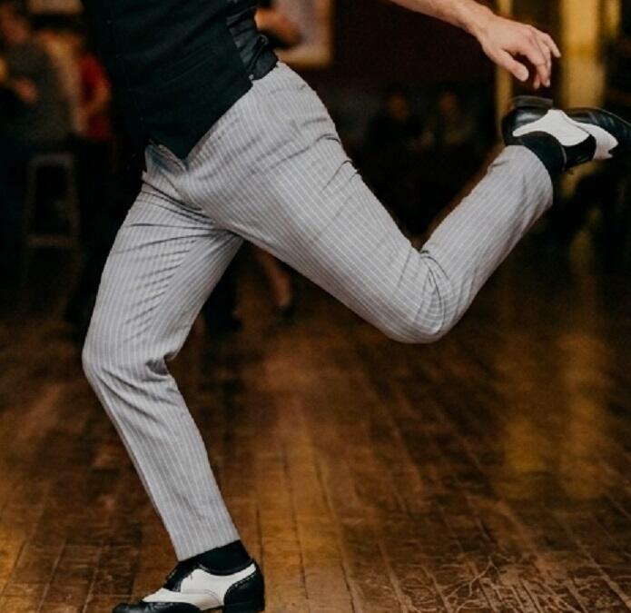 PANTALONE GESSATO GRIGIO CHIARO DA TANGO E SOCIAL DANCE 7-0008