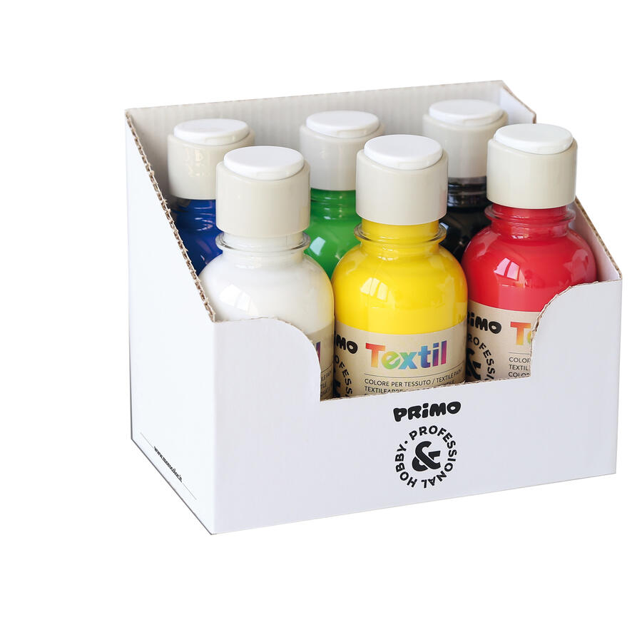 Box 6 colori assortiti da 125ml per TESSUTI - PRIMO