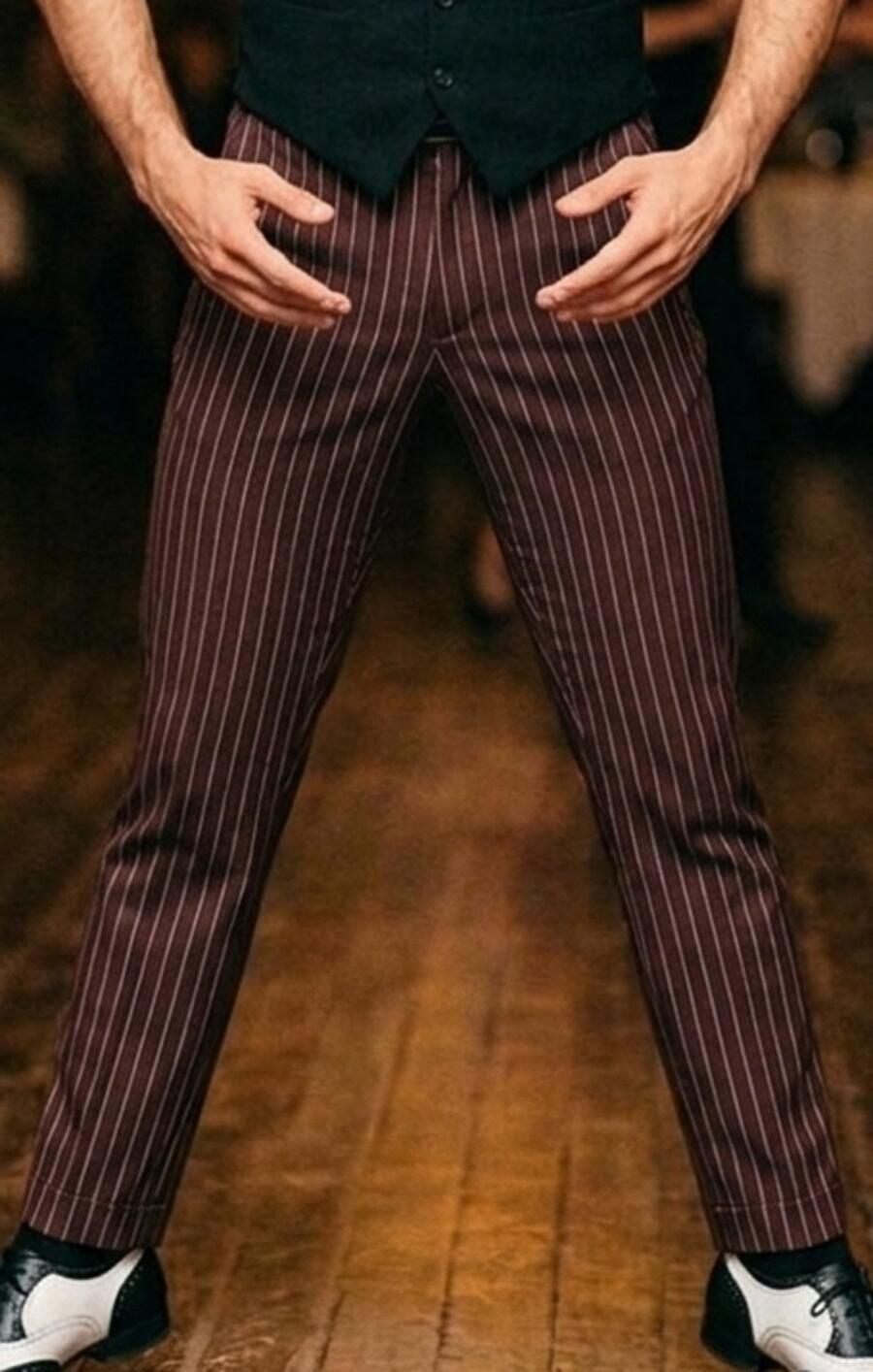 Brick-colored pinstriped trousers for tango and social dance 7-0016
