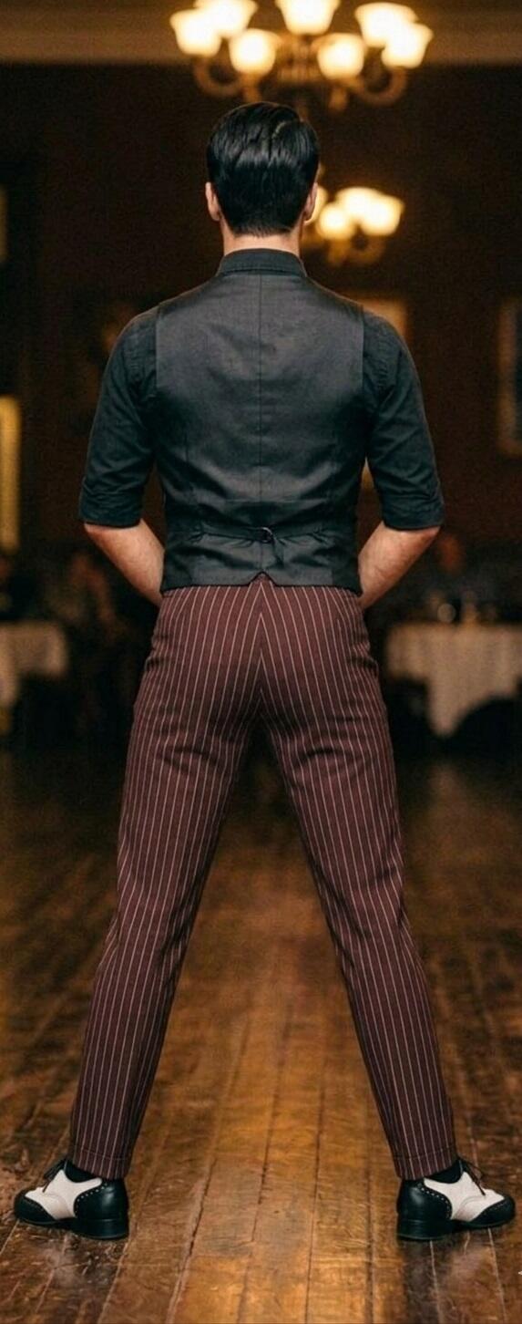 Brick-colored pinstriped trousers for tango and social dance 7-0016
