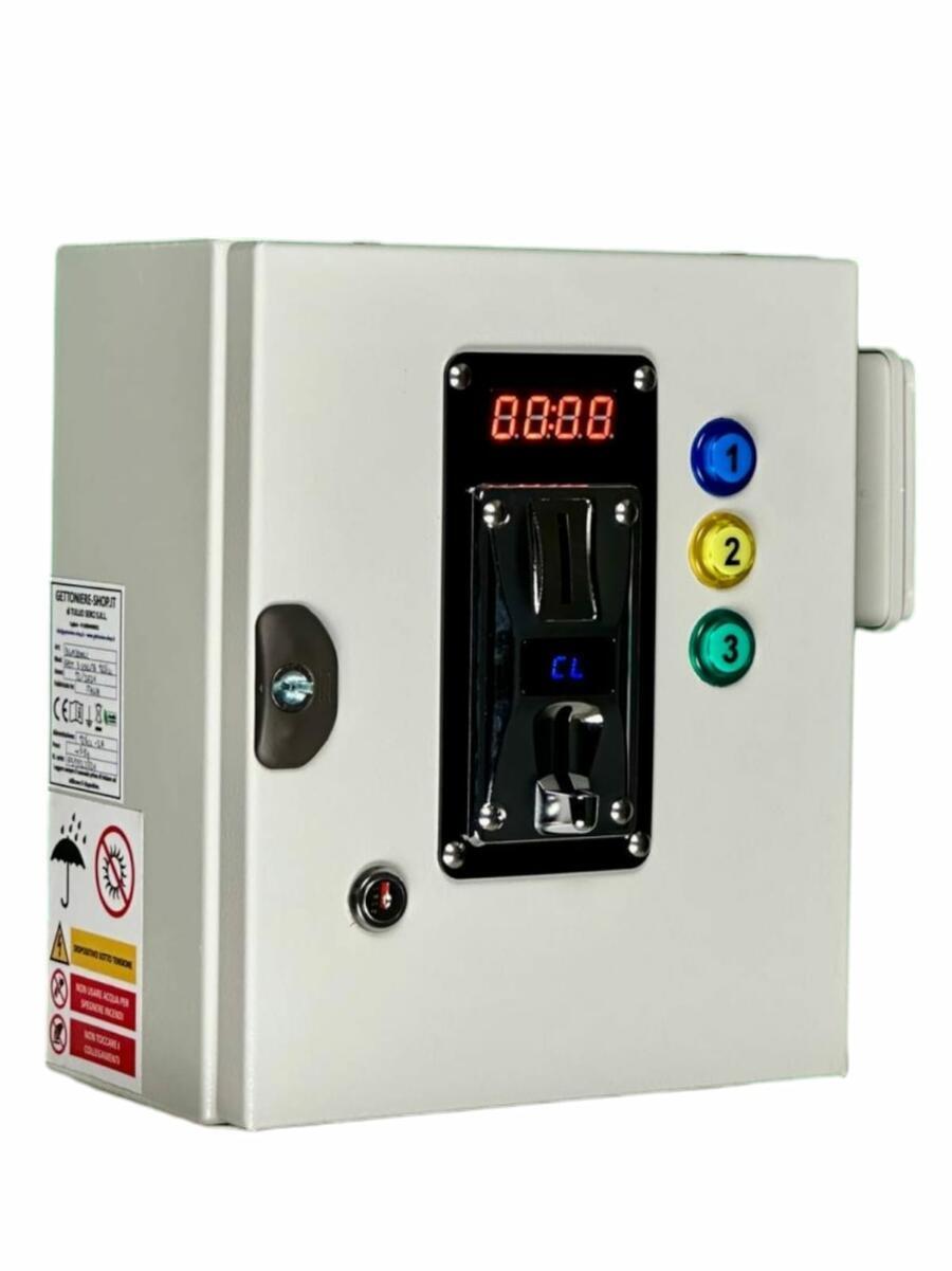 Monnayeur Multipièces pour 3 Portes avec Serrures Électriques 12Vcc – Système d’Ouverture Temporisée